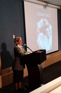 Charlotte DeCroes Jacobs speaking during the event; courtesy of Spencer Trask